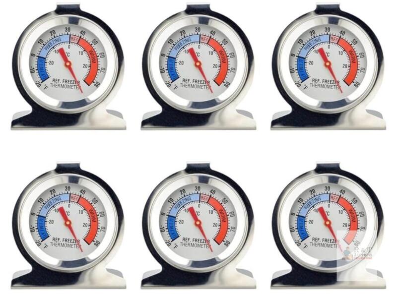 Voittozege Refrigerator/Freezer Thermometers, Set of 6, Analog Dial, Stainless Steel, -20&deg;F to 80&deg;F