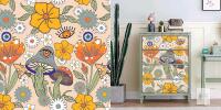 New Vintage-Style Floral Mushrooms Peel and Stick Wallpaper Boho Modern Vintage Accent Wall Removable Self Adhesive Wallpaper Bathroom Bedroom Kitchen Wallpaper Contact Paper 17.3&rdquo;&times;118&rdquo;