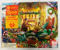 1000 Piece Christmas Puzzle 28x20 in Merry Christmas, Hao Xiang, Complete Retro Holiday Scene