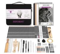 HIFORNY 70 Pcs Drawing & Sketching Set with 3-Color Sketchbook and Accessories