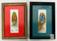 Hand-Painted Feather Art by Ana S. Cordero &ndash; Costa Rican Butterfly Motifs, Framed