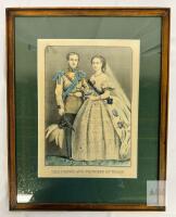 Victorian Framed Lithograph Print &ndash; The Prince and Princess of Wales, c.1863, 16"x20" Wood Frame