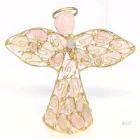 Handmade Gold Wire and Rose Quartz Angel Figurine, 5.5" TALL , Decorative Standing Sculpture