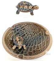 Vintage WADE Porcelain England Figural Tortoise Trinket Box & Matching Large 7.25" Diameter Tortoise Ashtray