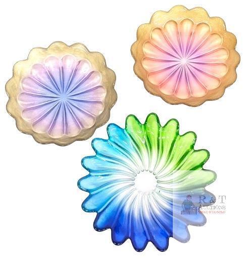 3 Gorgeous Vintage Walther Germany Floral Glass Plates, 6.8" - 8.1" Diameter