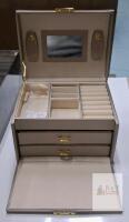 Beige Leatherette Jewelry Box with Gold-Tone Hardware, Mirror, 2 Drawers, Multiple Compartments