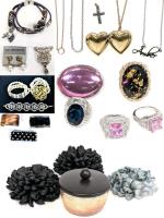 Assorted Jewelry & Accessories: 3&times; Large 6" Magnetic Flowers, Lidded Glass Trinket Dish, Rings (Size 7.5-9 + Expansion), Bracelets, Smart Watch Bracelet Wrist Band, Necklaces Up To 20" +++