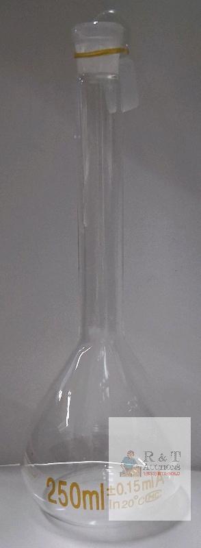 new 250 mL Borosilicate Glass Volumetric Flask with Glass Stopper, Class A Accuracy