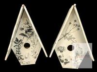 Set of 2 Botanical Decor Wooden Birdhouses, 12" Tall, 1.25" Entrance, Perch