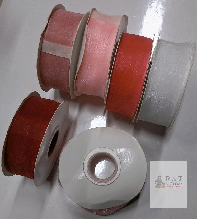 Six 1.5" Wide Sheer Organza Ribbon Spools, Pink Red White, 25yd Each, Factory-Sealed, X0004B0202Z