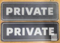Two (2) New PRIVATE Door Signs w/Adhesive Back . Measures 9"&times;3"