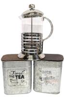 Lidded Coffee & Tea Tins 6.5" Tall & 9" Tall French Press