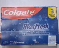 Colgate MaxFresh Cool Mint 3-Pack Toothpaste, 3 x 150 mL, ULTRAFREEZE, Expires 09/2027, Lot 5256MX1119