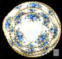 6pc Vintage Royal Albert " Moonlit Rose " Bone China : 2&times; 6.25" Plates, 1&times; 815" Plate, 2&times; 10.35" Dinner Plates & 1&times; 10.3" &times; 9.6" Serving Dish