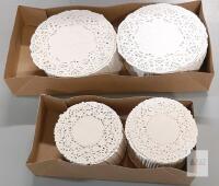 Bulk Paper Doilies: 4" Lancaster and 6" French Lace, White, Round, Intricate Lace Pattern,