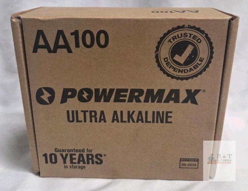 Powermax Ultra Alkaline AA Batteries 1.5V Box of 100, Long Storage Life, Bulk Non-Rechargeable