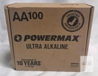Powermax Ultra Alkaline AA Batteries 1.5V Box of 100, Long Storage Life, Bulk Non-Rechargeable