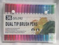 36-Color Dual Tip Brush Pen Set with Water-Based Ink and Clear Case
