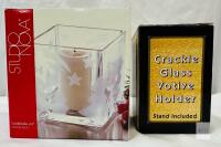 Studio Nova Winter Frost Glass Candleholder 4.5in WY940/610 - Crackle Glass Votive Holder Set