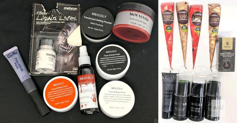 Assorted Face & Body Paint, Liquid Latex, Fake Blood, Henna, Hair Color Wax For Cosplay Costumes Halloween ++