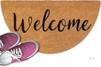 Welcome Half Circle Door Mat Outdoor 30x17 Inch, Half Circle Outdoor Doormat for Covered Outdoor Area, Half Round Welcome Mat w/Anti-Slip PVC Backing