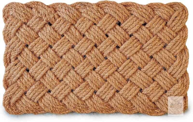 Rope Doormat 30x17 Inch, Rope Door Mat Woven Doormat for Indoor or Covered Outdoor, Braided Door Mat, Braided Nautical Outdoor Decor Sailors Knot Woven Sisal