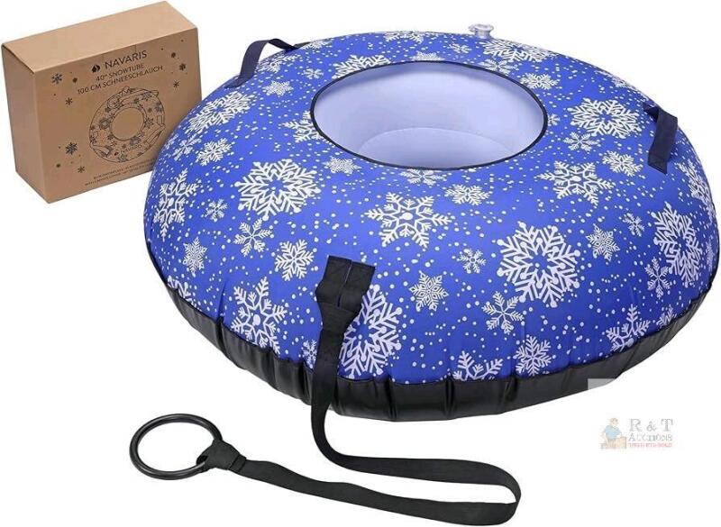 Navaris Inflatable Snow Tube - Round 100 cm (40") Adult Snow Sledge with Handles - Heavy Duty Sledging Sled for Sledding - Max Weight 90 kg (250 lbs)