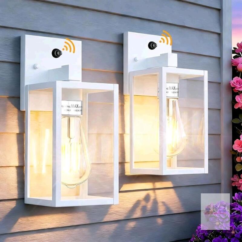 New Dusk to Dawn Outdoor Lights in White, 2-Pack Waterproof Exterior Wall Sconce Lighting Fixtures for Outside House, Porch Light for Garage, Patio, Entryway