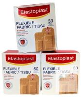 [exp 10-2028] 3 New Boxes Elastoplast Flexible Fabric Bandages, Value Pack | 50 Strips Per Box | Beige | Extra Flexible & Water Repellent, Breathable, 2 Sizes