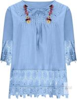 New Size 18 Women's Linen-Style Cotton Blend Boho Top Floral Embroidered Lace Shirts 3/4 Sleeve Flowy Blouses Plus Size Loose Shirts Summer Tunic Top