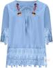 New Size 18 Women's Linen-Style Cotton Blend Boho Top Floral Embroidered Lace Shirts 3/4 Sleeve Flowy Blouses Plus Size Loose Shirts Summer Tunic Top