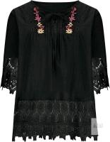 New Size 18 Women's Linen-Style Cotton Blend Boho Top Floral Embroidered Lace Shirts 3/4 Sleeve Flowy Blouses Plus Size Loose Shirts Summer Tunic Top