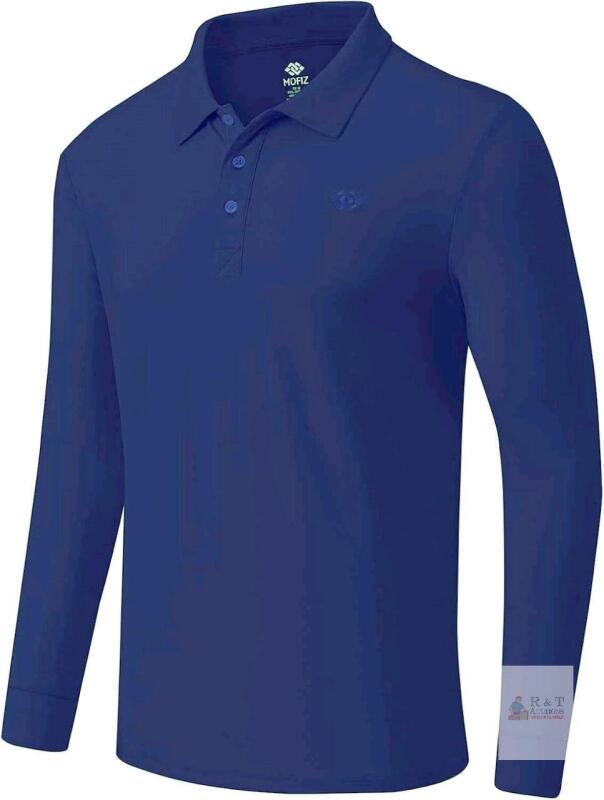 New Size XL Men's MoFiz Golf Polo Shirts Long Sleeve Jersey Shirts Comfortable Athletic T-Shirt Casual Classic Wear - Navy Blue