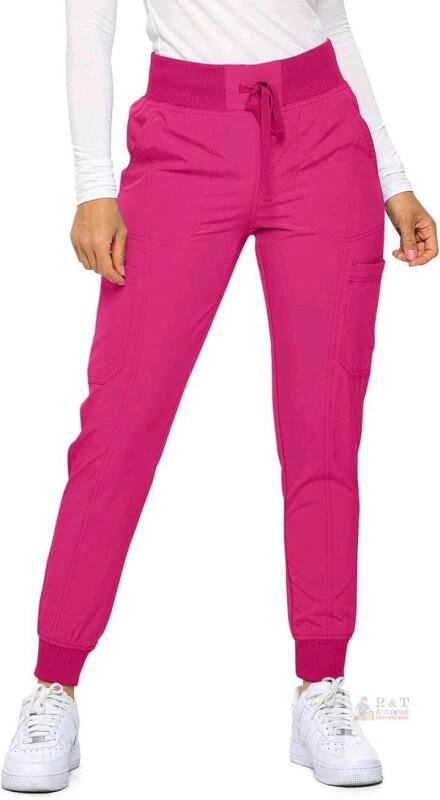 New Size MED Petite Women's Monarch Uniforms Ribbed Jogger Scrub Pants - Hot Pink