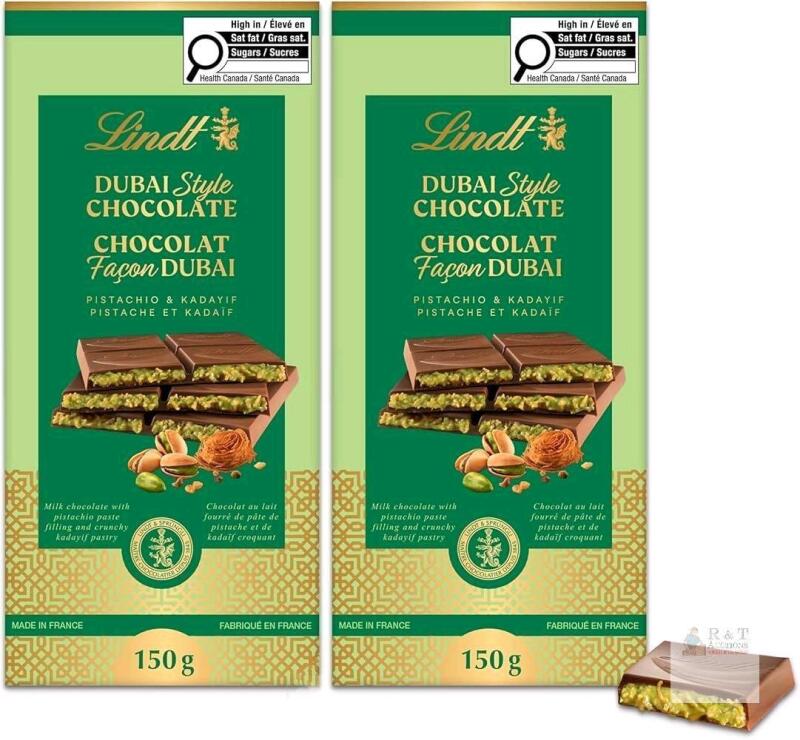 [bb 05/2026] 2 New LINDT Dubai Style Chocolate Bar, With Pistachio Paste & Crunchy Kadayif Pastry, 150g