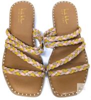 New Size 9 Women's NICOLE MILLER Bradie Flat Sandals - Square Open Toe Flat Slides - Lightweight & Sturdy Sandals for Indoor & Outdoor - Super Soft Memory Foam Slide Sandals - Casual Style Flat Sandals