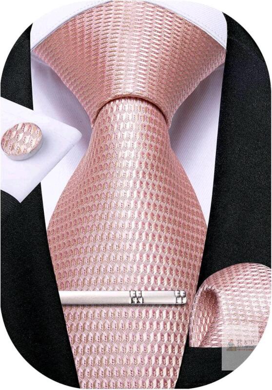 New DiBanGu Men's Blush Pink Ties Wedding Plain Necktie Pocket Square Cufflink Tie Clip Set