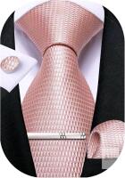 New DiBanGu Men's Blush Pink Ties Wedding Plain Necktie Pocket Square Cufflink Tie Clip Set