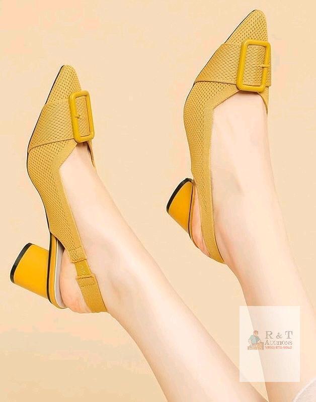 New Size 39 (8.5) Women's NewBella Knit Slingback Closed Pointed Toe Pumps Elastic Strap Comfort Block Heel Backless Dress Shoes for Evening Party Work Office Wedding