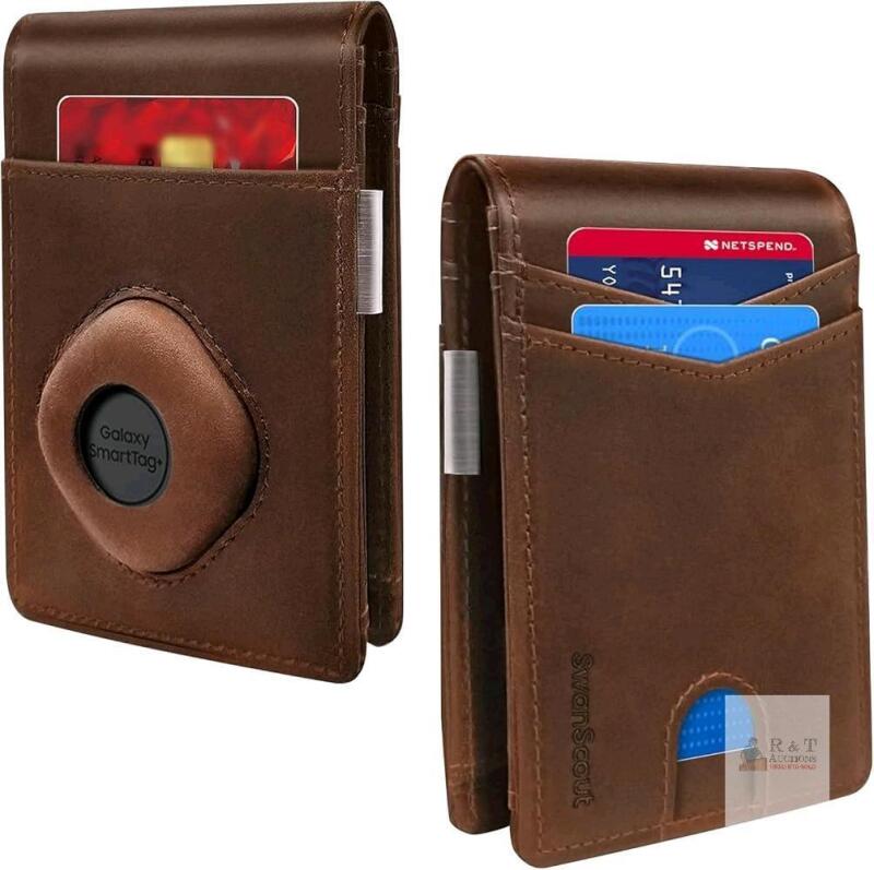 New SwanScout RFID Blocking Genuine Leather Wallet With Spot For Galaxy SmartTag2, with Gift Box (Not Include Tracker)