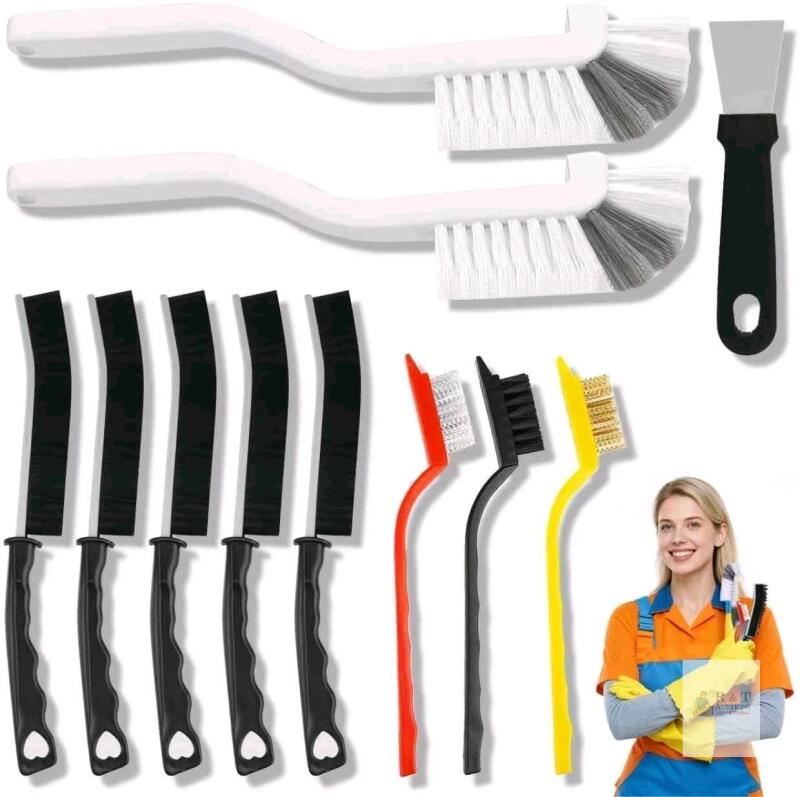 New 11Pcs Crevice Cleaning Brush Set, Hard Bristle Cleaning Supplies for Kitchen, Bathroom, Corner, Grout, Sink, Cup, Teapot, Bottle, Blender (Colours Vary)