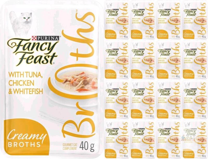 [bb 05/2026] New Fancy Feast Creamy Broths Cat Food Complement, Tuna, Chicken & Whitefish - 40 g Pouch (16 Pack)
