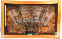 Vintage 1974 Coca-Cola Reproduction '1890' 4pc Etched Flair Glasses & Pewter Holder, Glasses 3.8" in Original Packaging (Missing Plastic Cover)