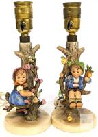 Vintage Pair of Hummel Goebel Apple Tree Boy & Girl Figurine Lamps 229 & 230, West Germany, 10.75" Tall Each, Working, Bulbs Not Included