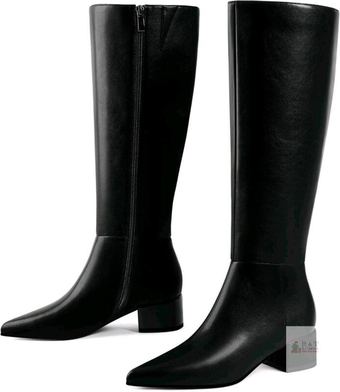 New Size 10 Women's Adrizzlein Knee High Boots for Women Chunky Heel Fall Boots Pointed Toe Booties Side Zipper Tall Boots Slip On Dress Boots for Wedding