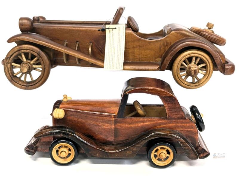 2 Collectable Antique-Style Wooden Cars : TANNER 97032 Large Mercedes Classic 11.5" Long (Teak) & 8" Car