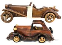 2 Collectable Antique-Style Wooden Cars : TANNER 97032 Large Mercedes Classic 11.5" Long (Teak) & 8" Car