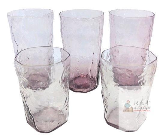 5 MCM Vintage Morgantown Driftwood Amethyst Crinkle Glasses - 4" - 5.75"