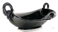 Vintage Unsigned Early FENTON Black Glass Swan Bowl - 5.4" Tall &times; 10.5" &times; 12" Long