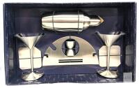 Stainless Steel Bar Set with Shaker, 4 Martini Glasses, Jigger & Stand &ndash; Modern Brushed Finish IN NEW CONDITION